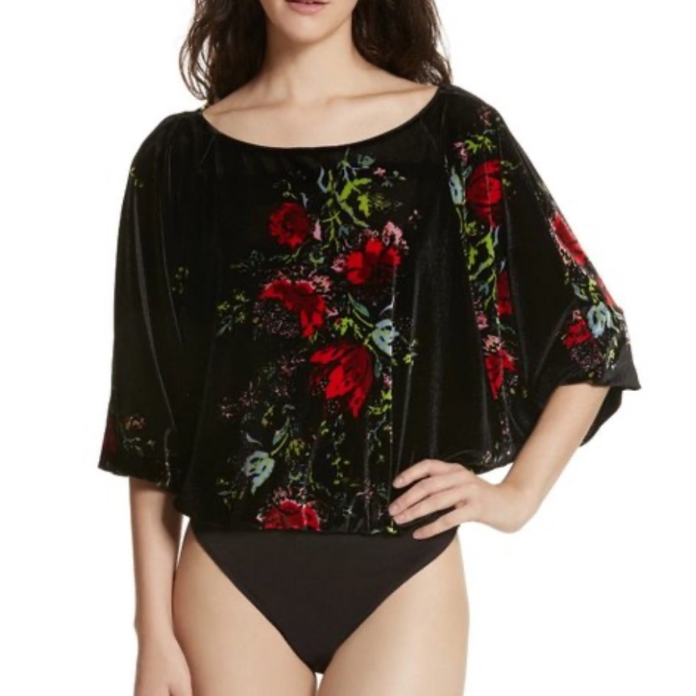 Intimately Free People‎ Babe Stretch Velvet Black Bodysuit. Size Large. NWOT.